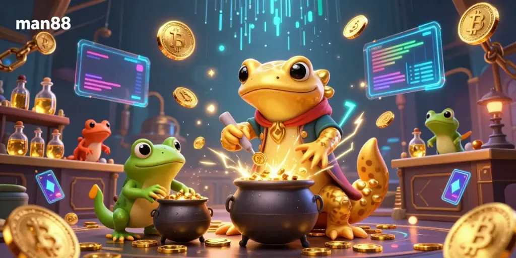 Engage with the man88 casino experience as the golden salamander transmutes metals into dazzling gold coins.